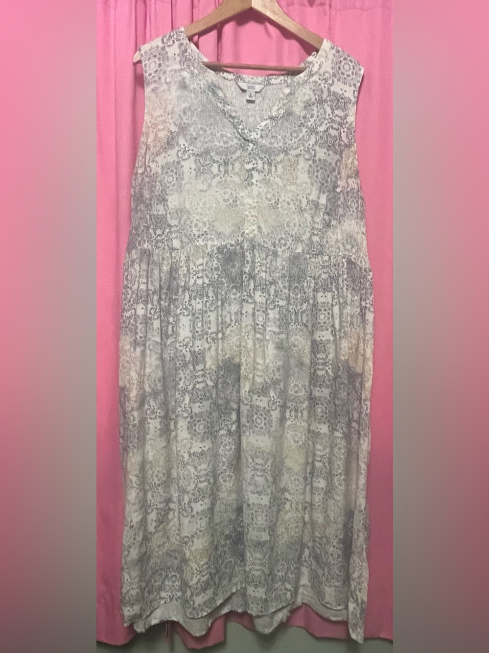 Croft & Barrow Gray White Paisley Sleeveless Smocked Midi Dress XL